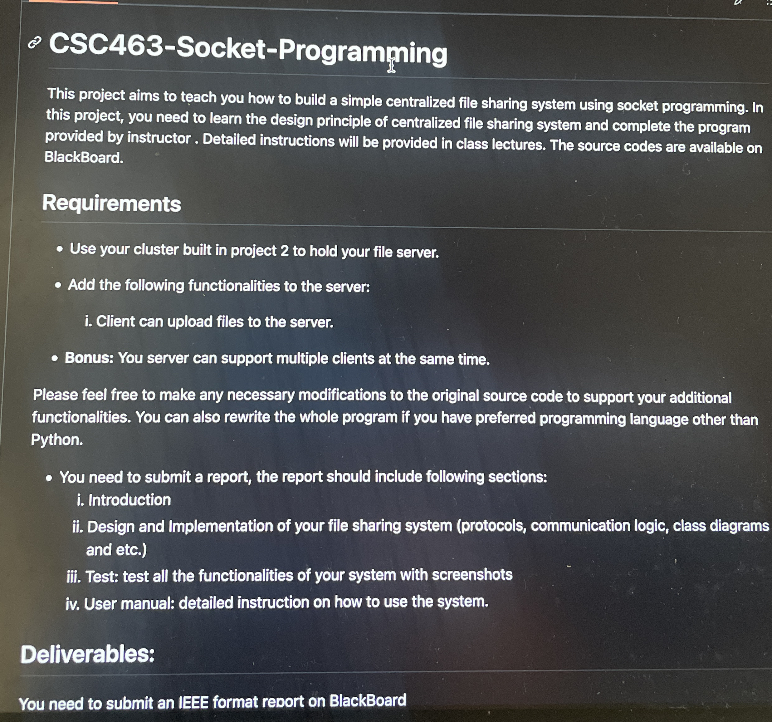 CSC 4 6 3 - Socket - Programming This project