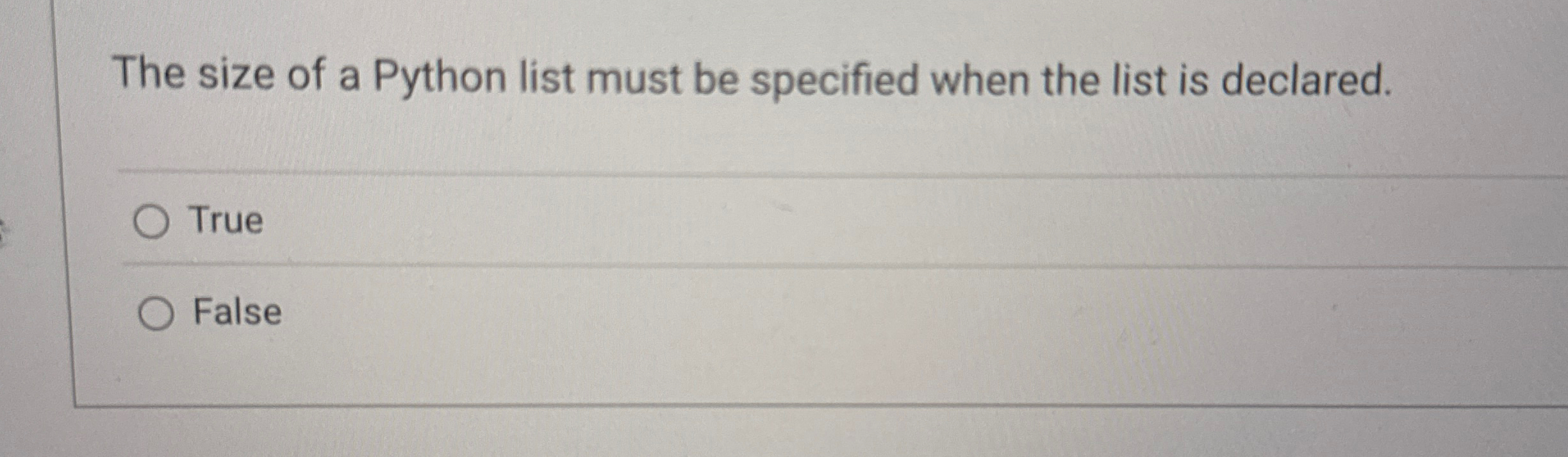 The size of a Python list must be specified when