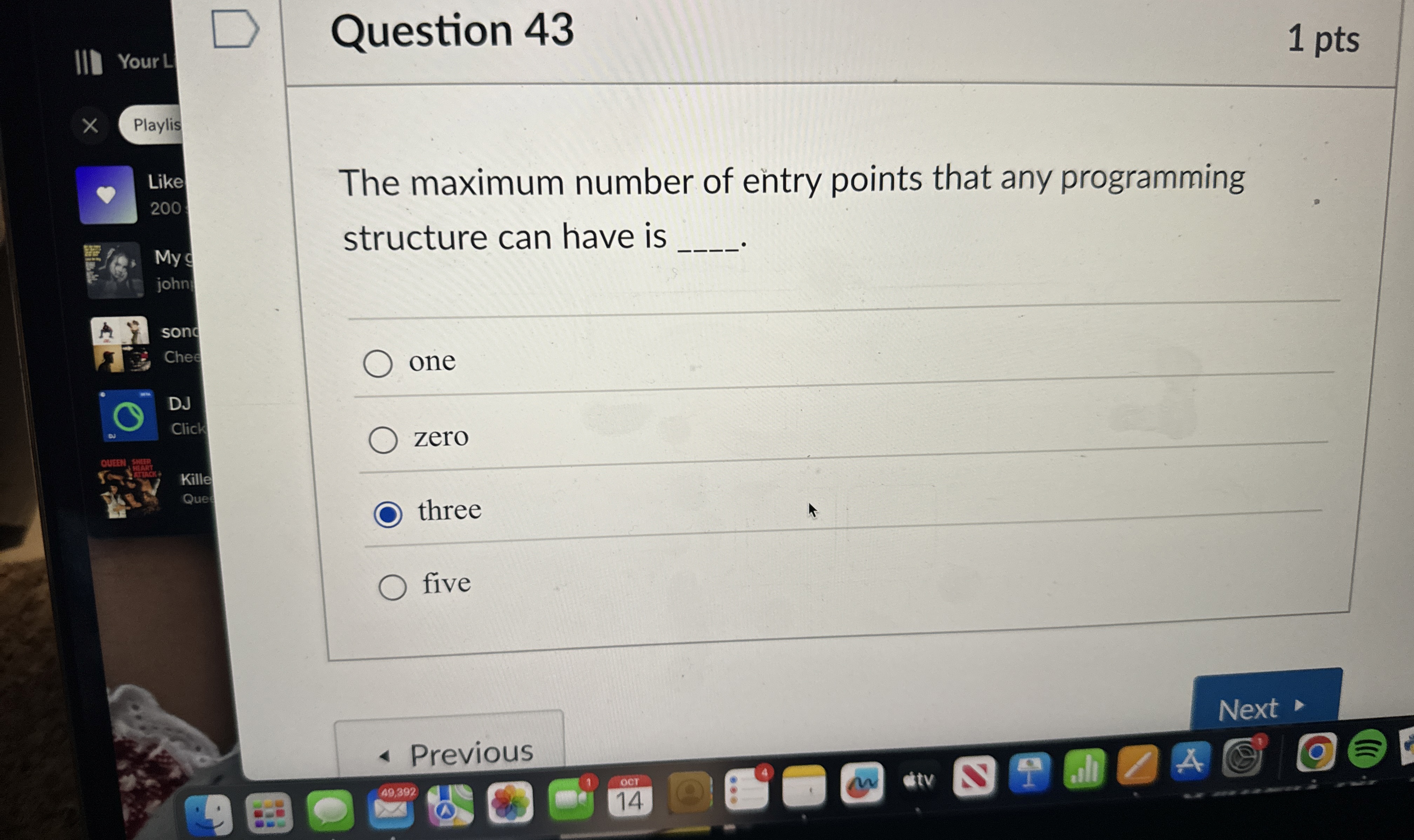 Question 4 3 The maximum number of entry points