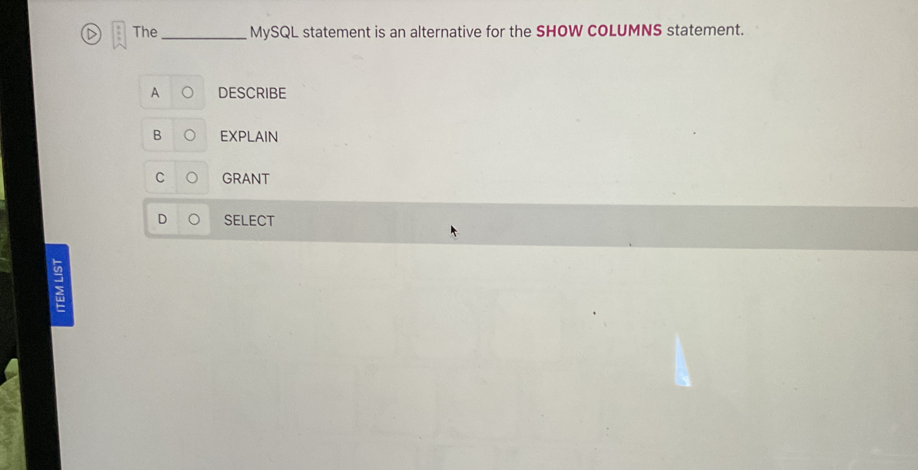 The MySQL statement is an alternative for the