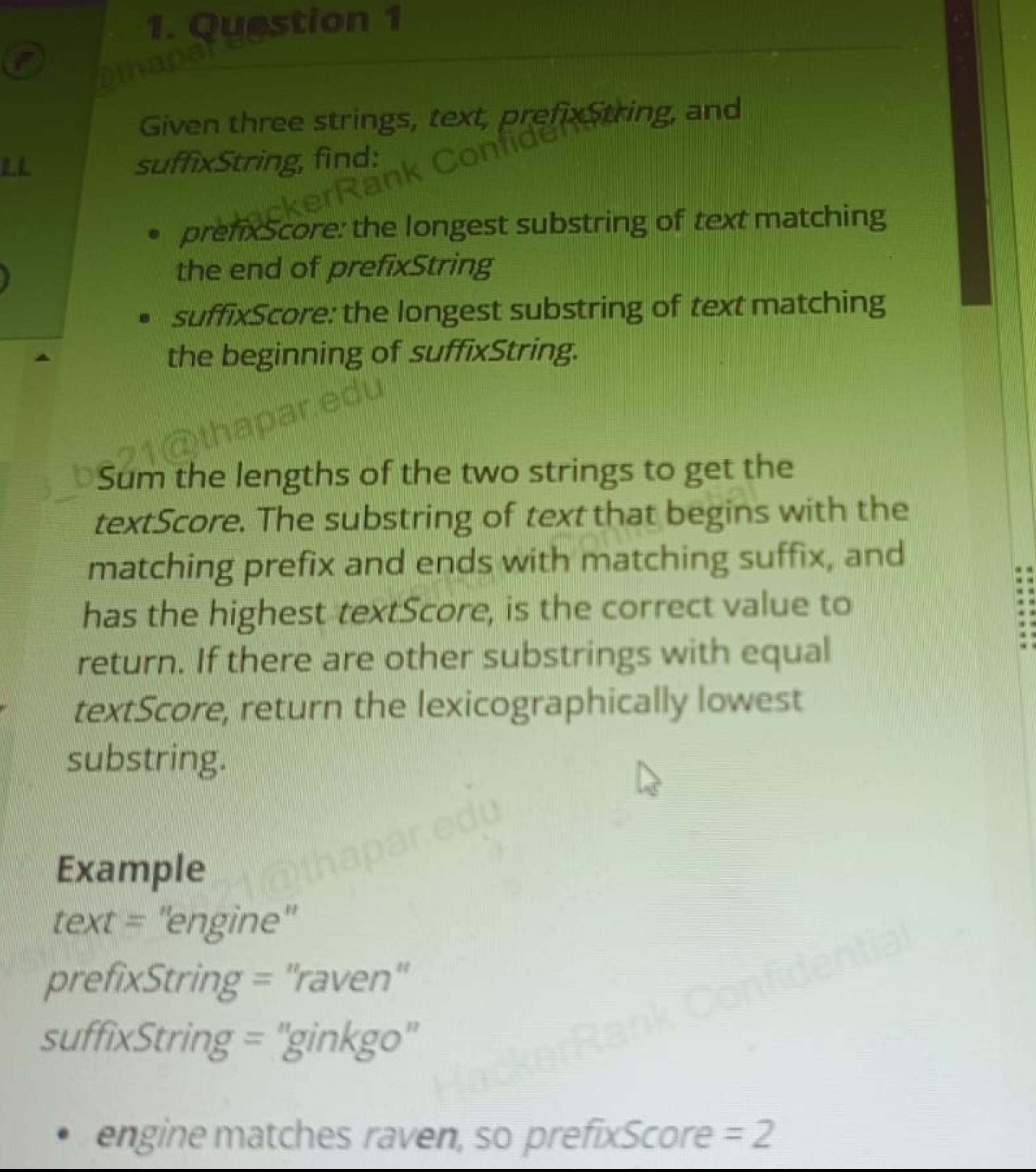 Question 1 Given three strings, text,