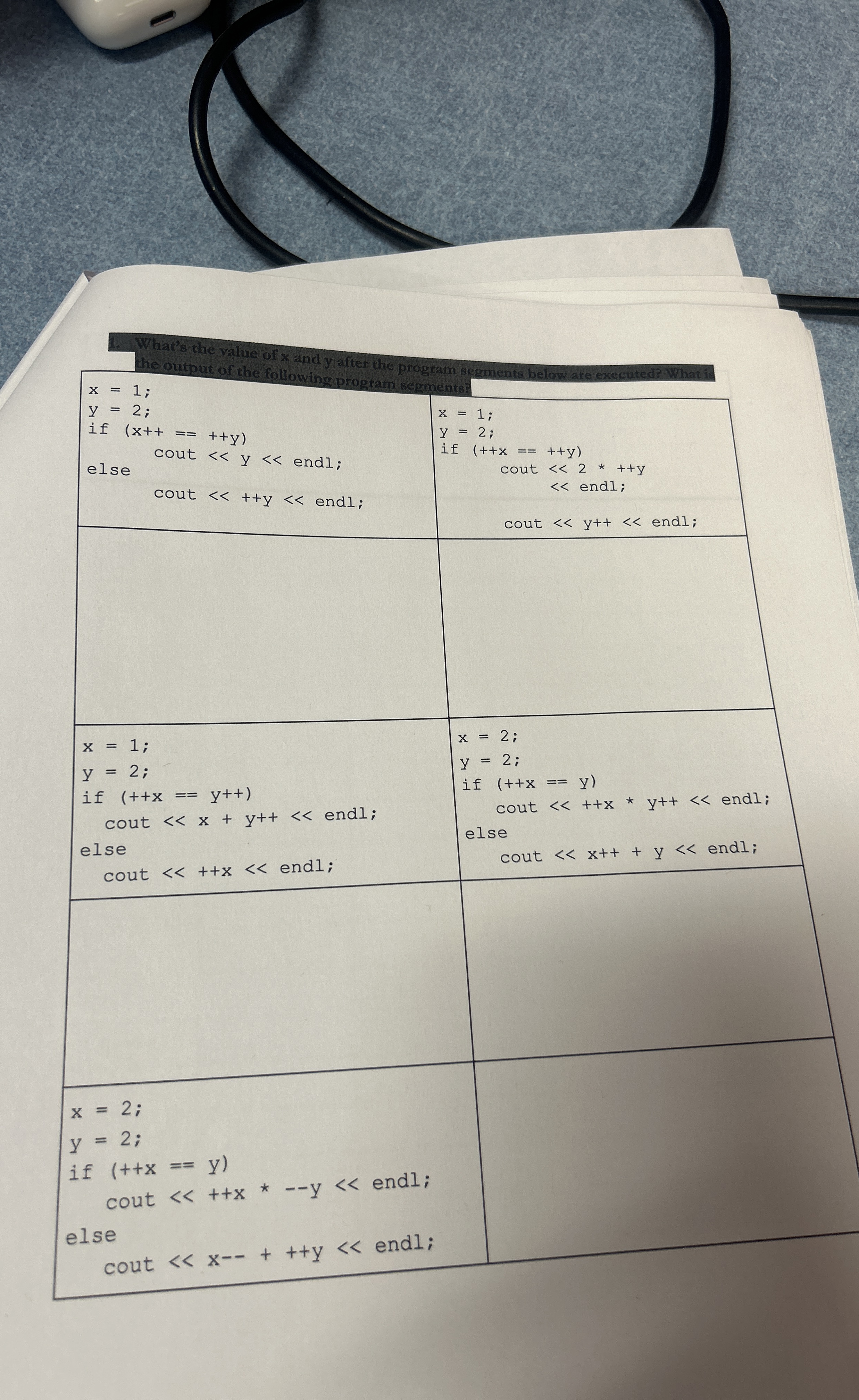 What's the value of x and y after the program