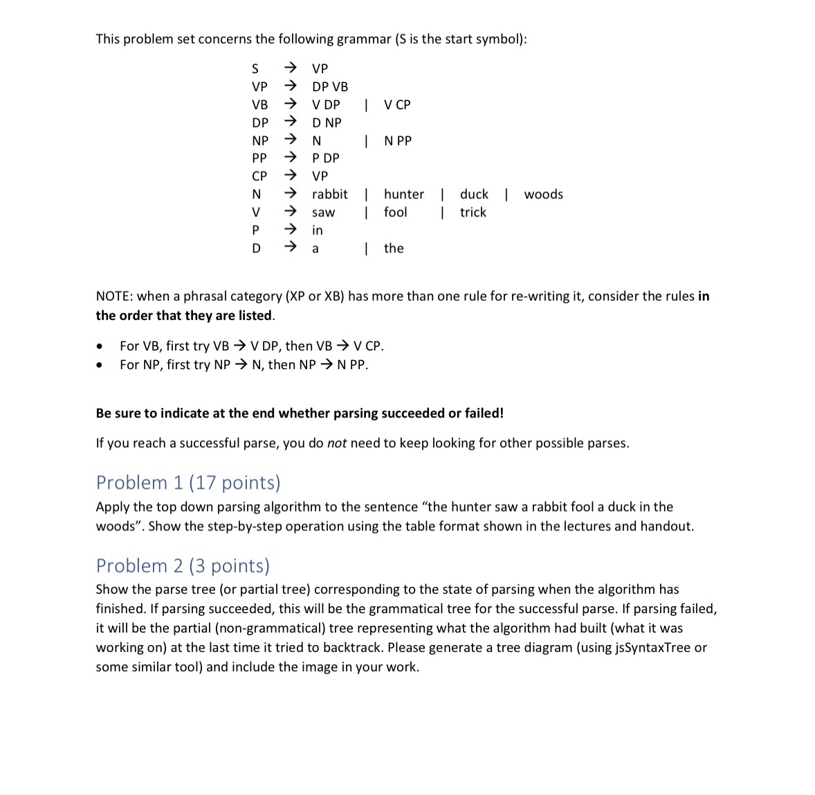This problem set concerns the following grammar (