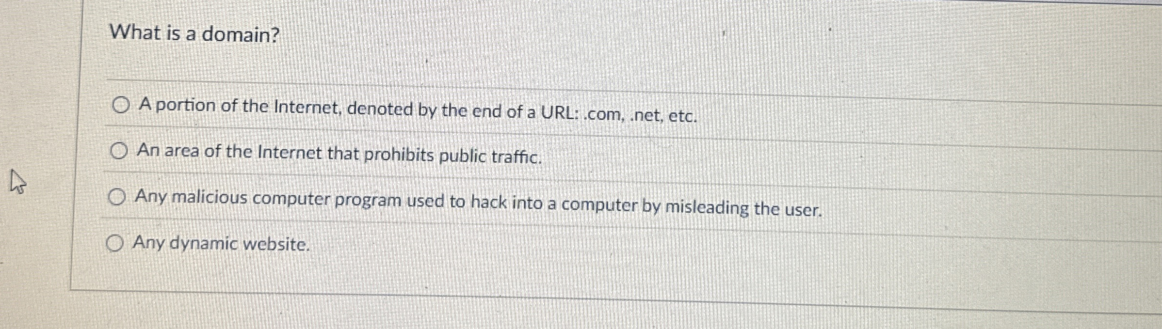 What is a domain? A portion of the internet,