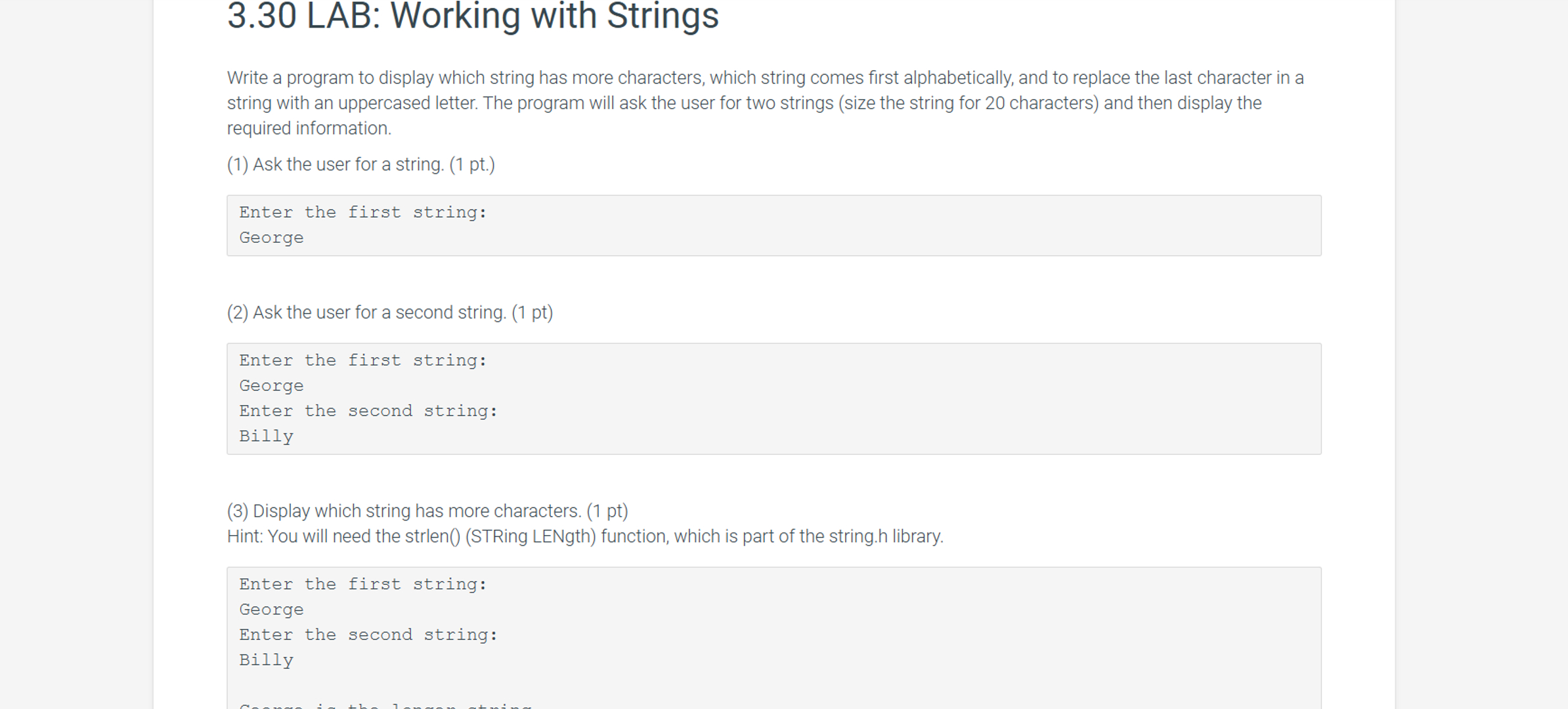 3 . 3 0 LAB: Working with Strings Write a program