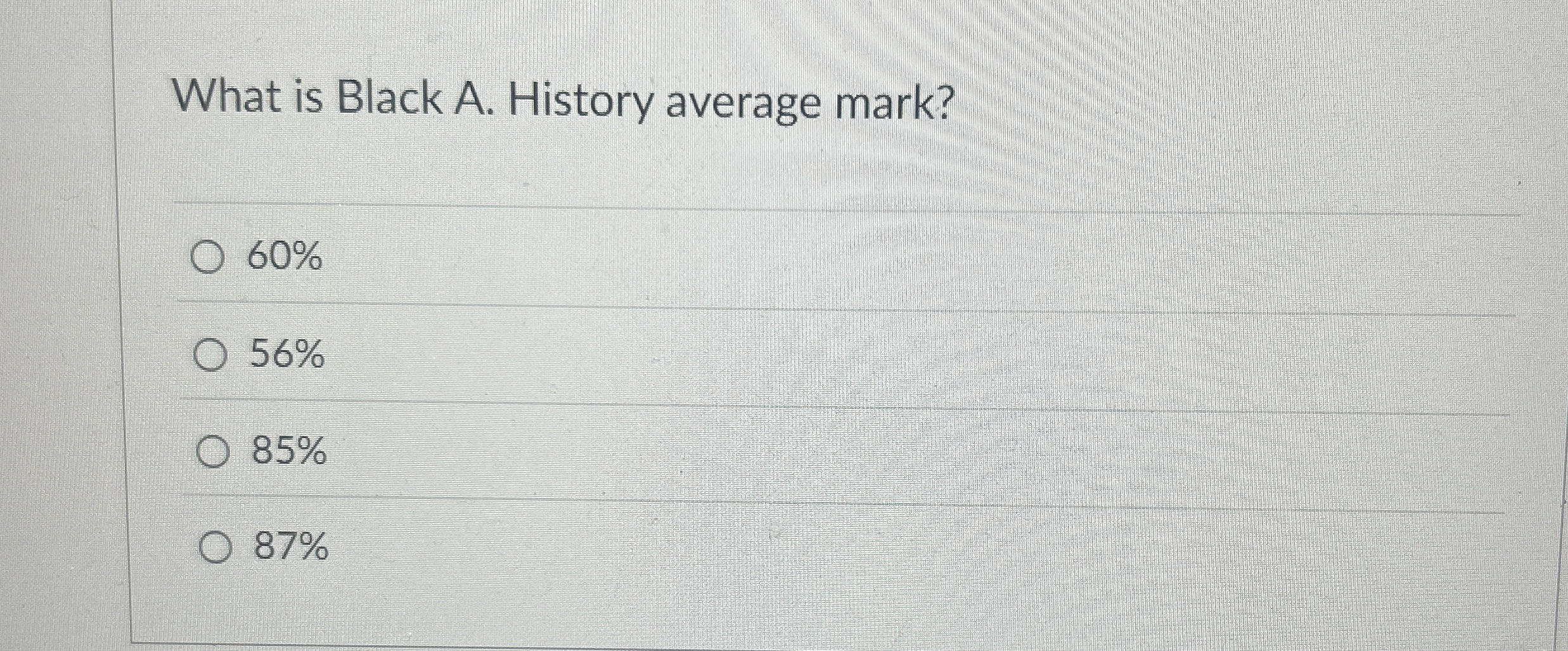What is Black A . History average mark? 6 0 % 5 6