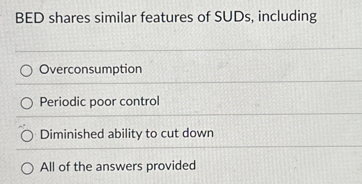 BED shares similar features of SUDs, including