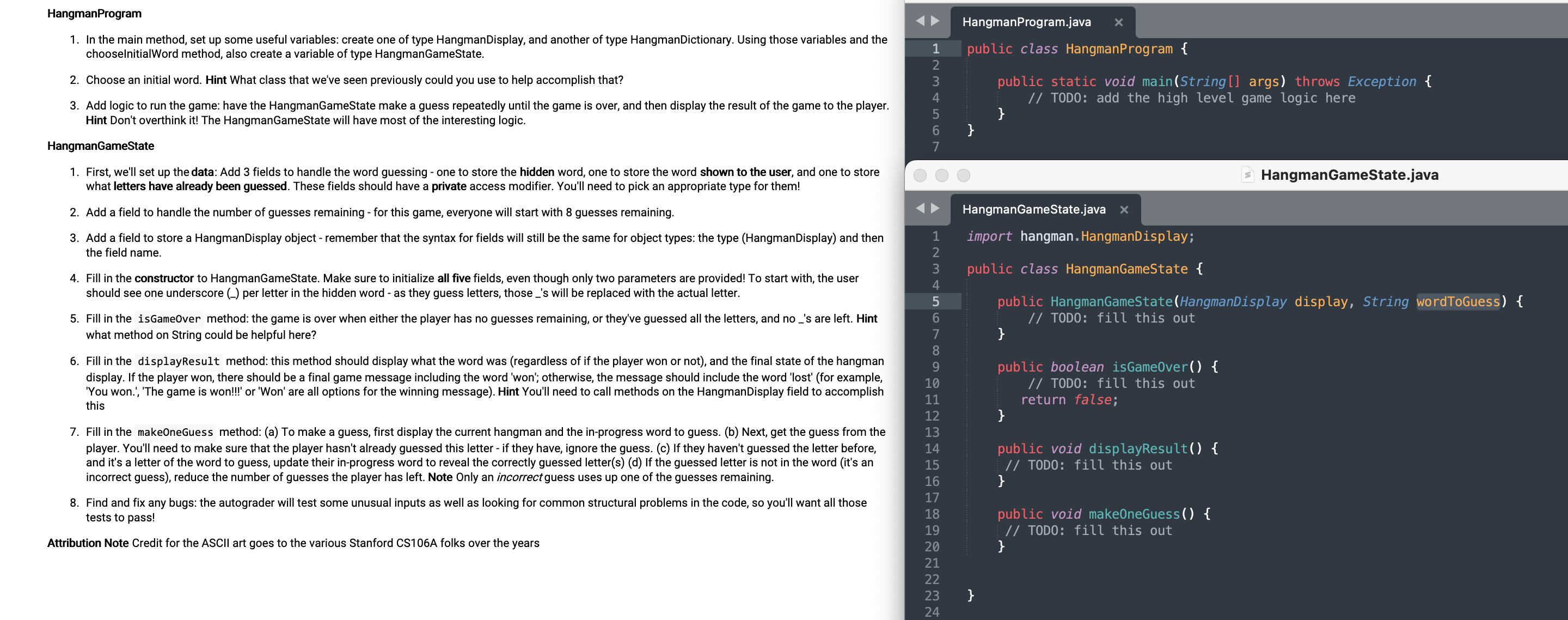 HangmanProgram.java 1 public class HangmanProgram