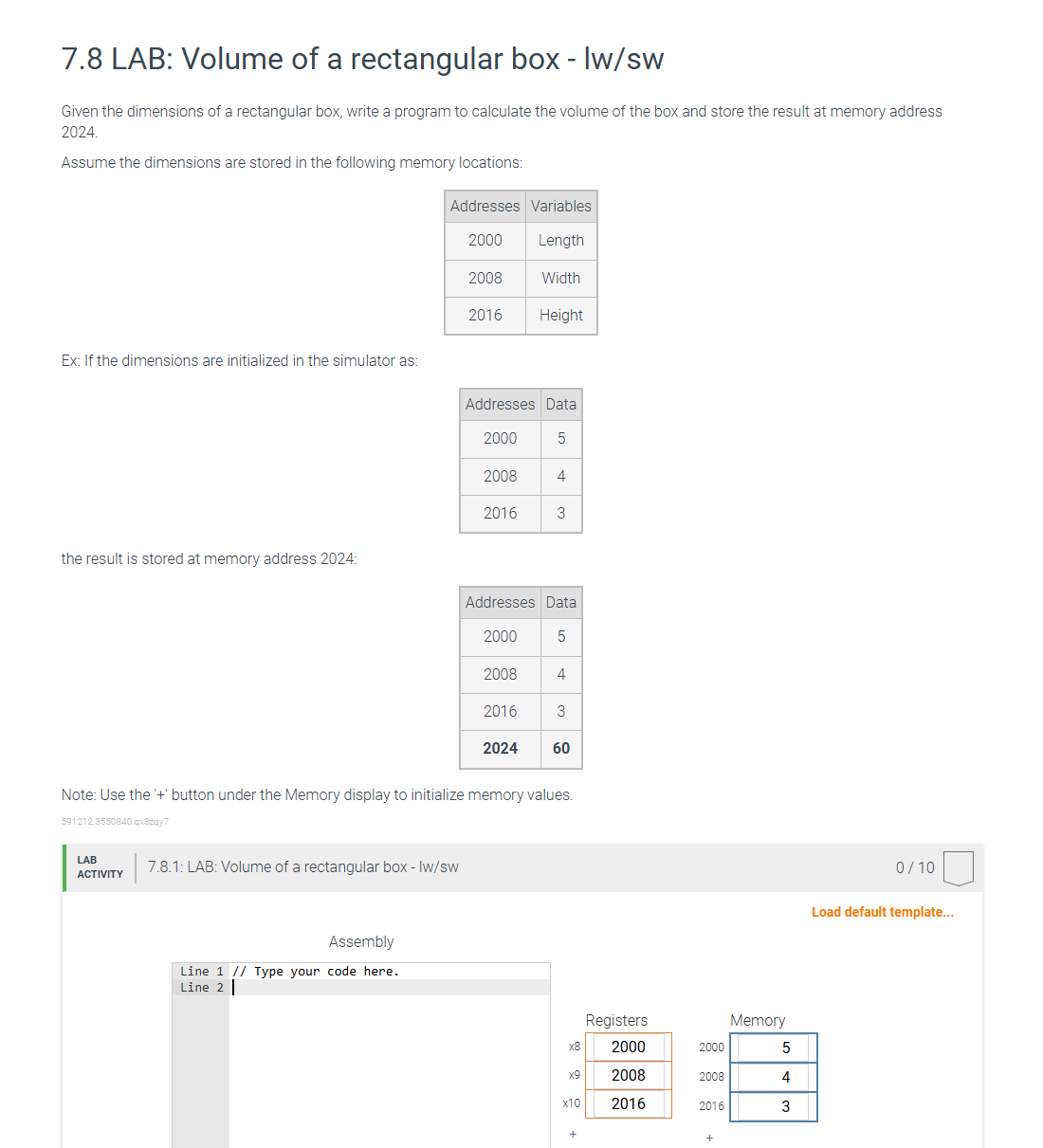 7 . 8 LAB: Volume of a rectangular box - Iw / sw