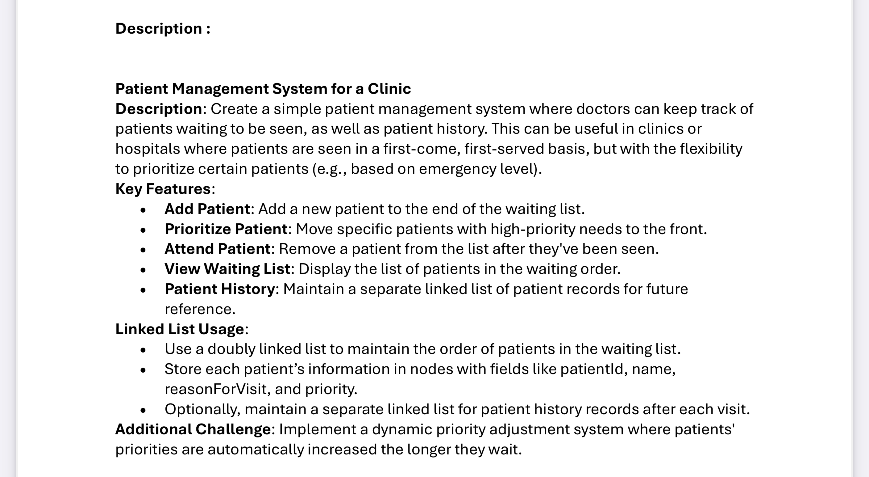 Write the code in java Description : Patient