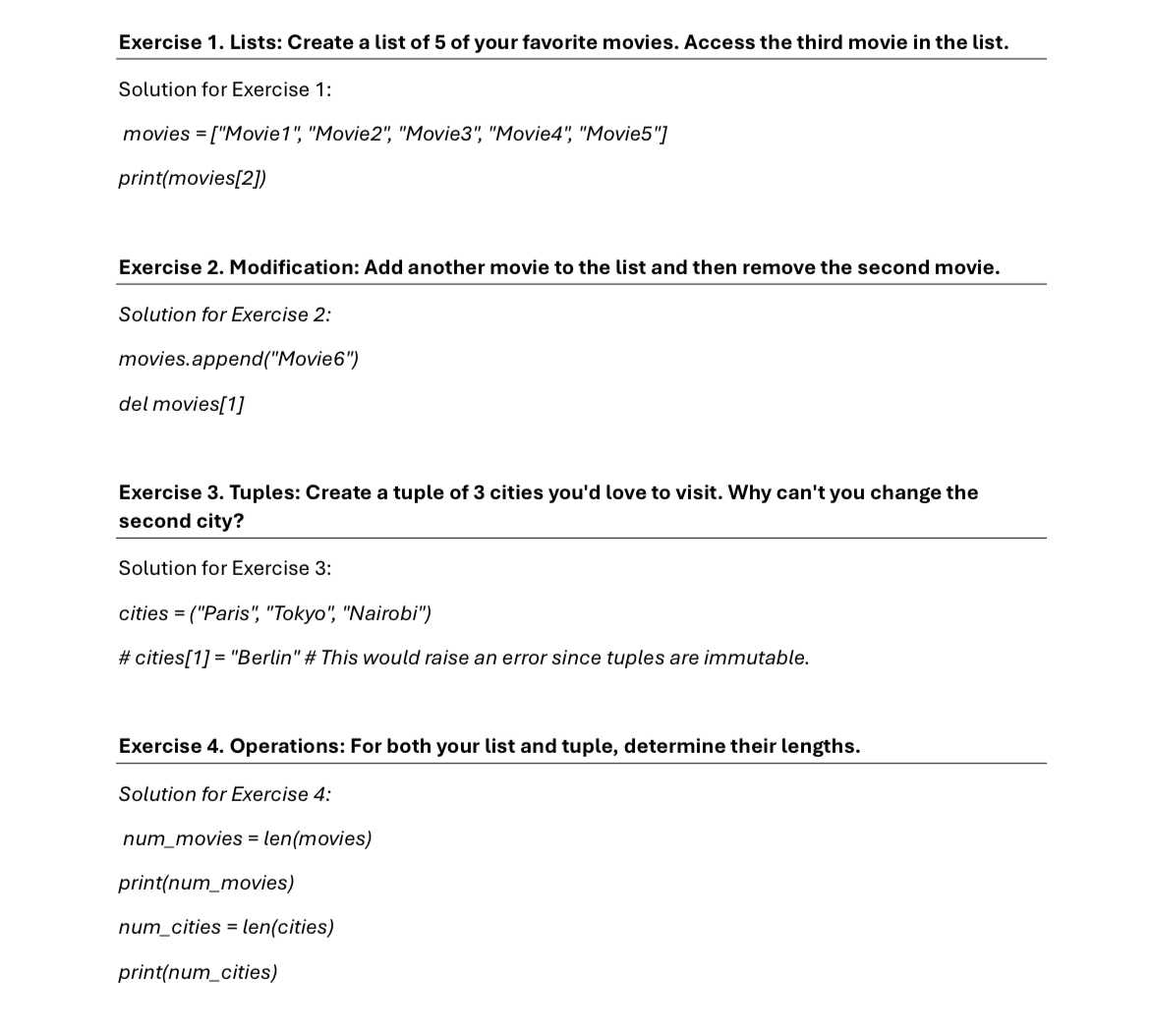 Python Python Exercise 1 . Lists: Create a list