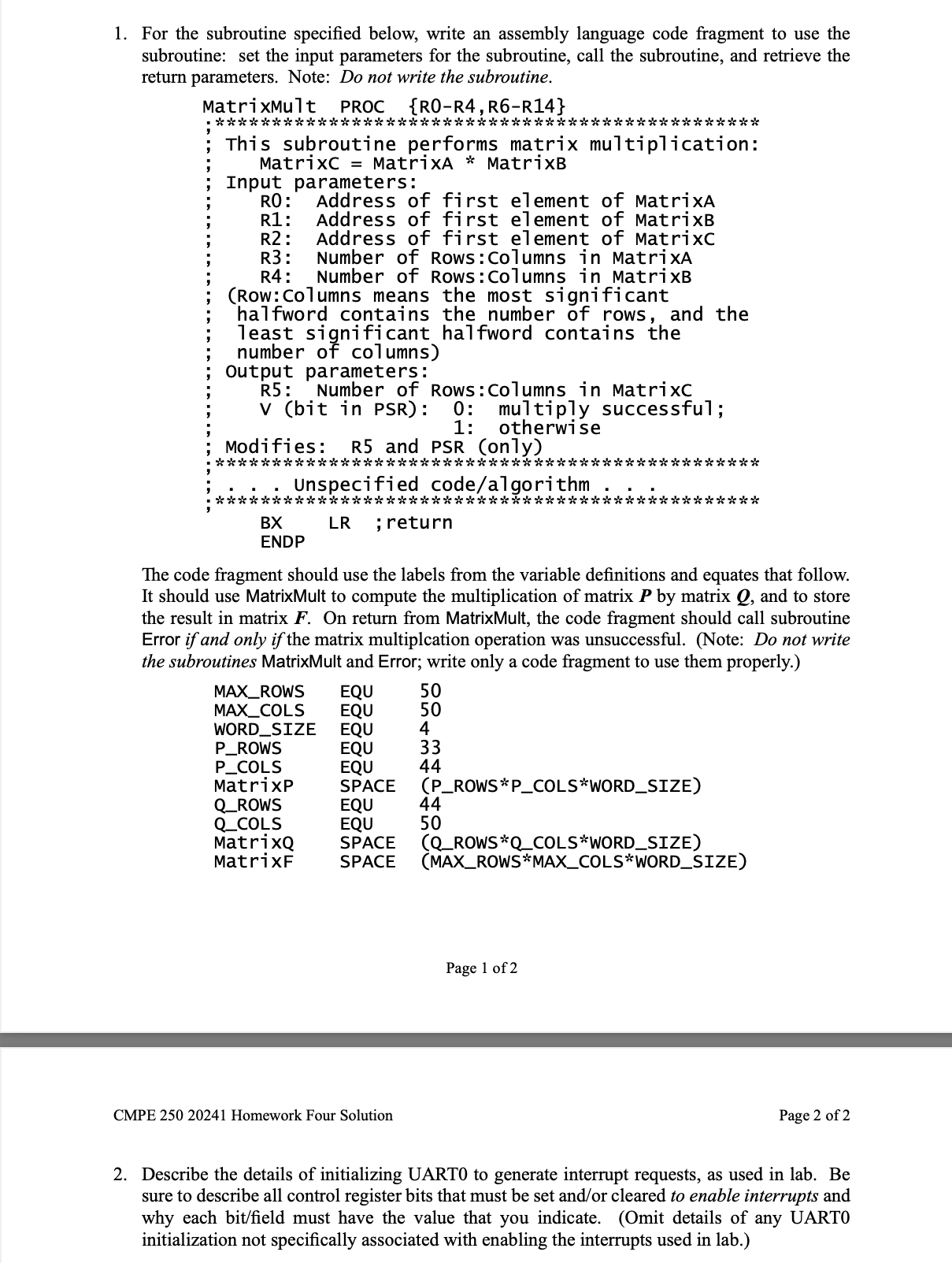 1 . For the subroutine specified below, write an