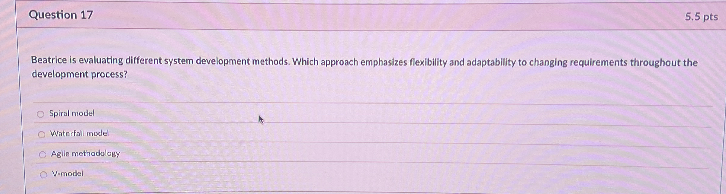 Question 1 7 5 . 5 pts Beatrice is evaluating