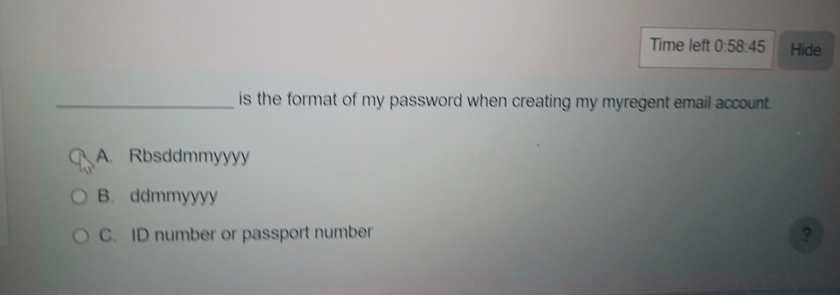 is the format of my password when creating my