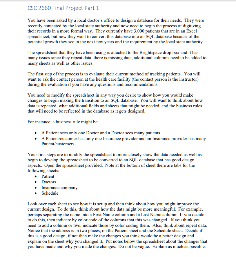 CSC 2 6 6 0 Final Project Part 1 You have been