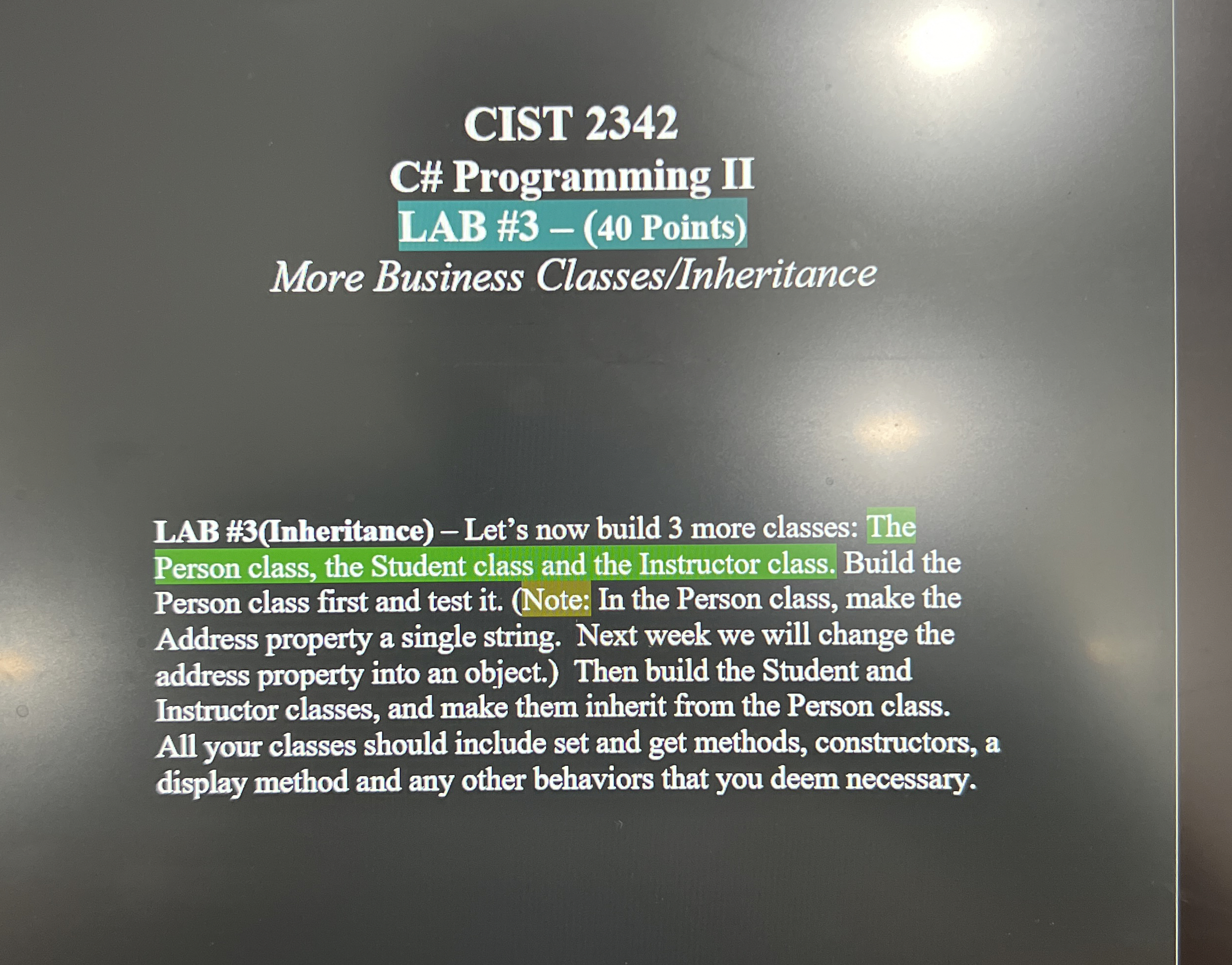CIST 2 3 4 2 C# Programming II LAB # 3 - ( 4 0