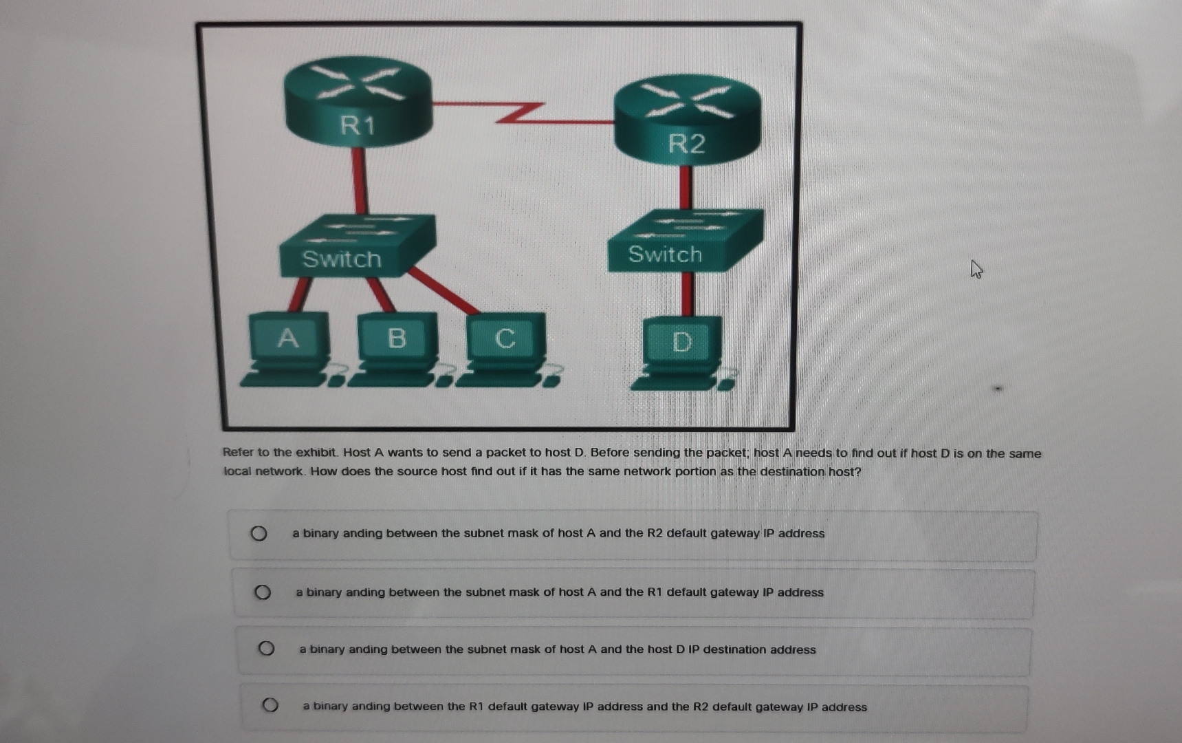 Refer to the exhibit. Host A wants to send a