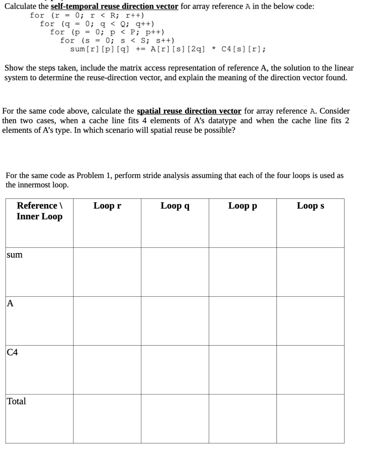 Calculate the self - temporal reuse direction