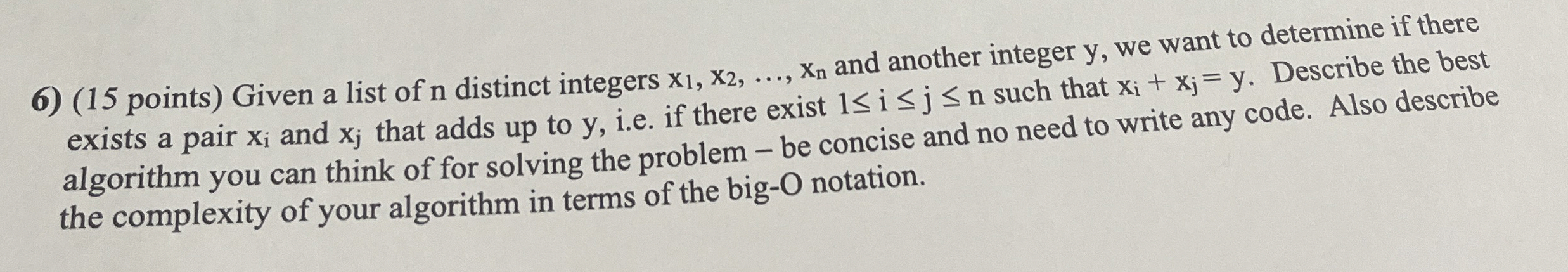 ( 1 5 points ) Given a list of n distinct