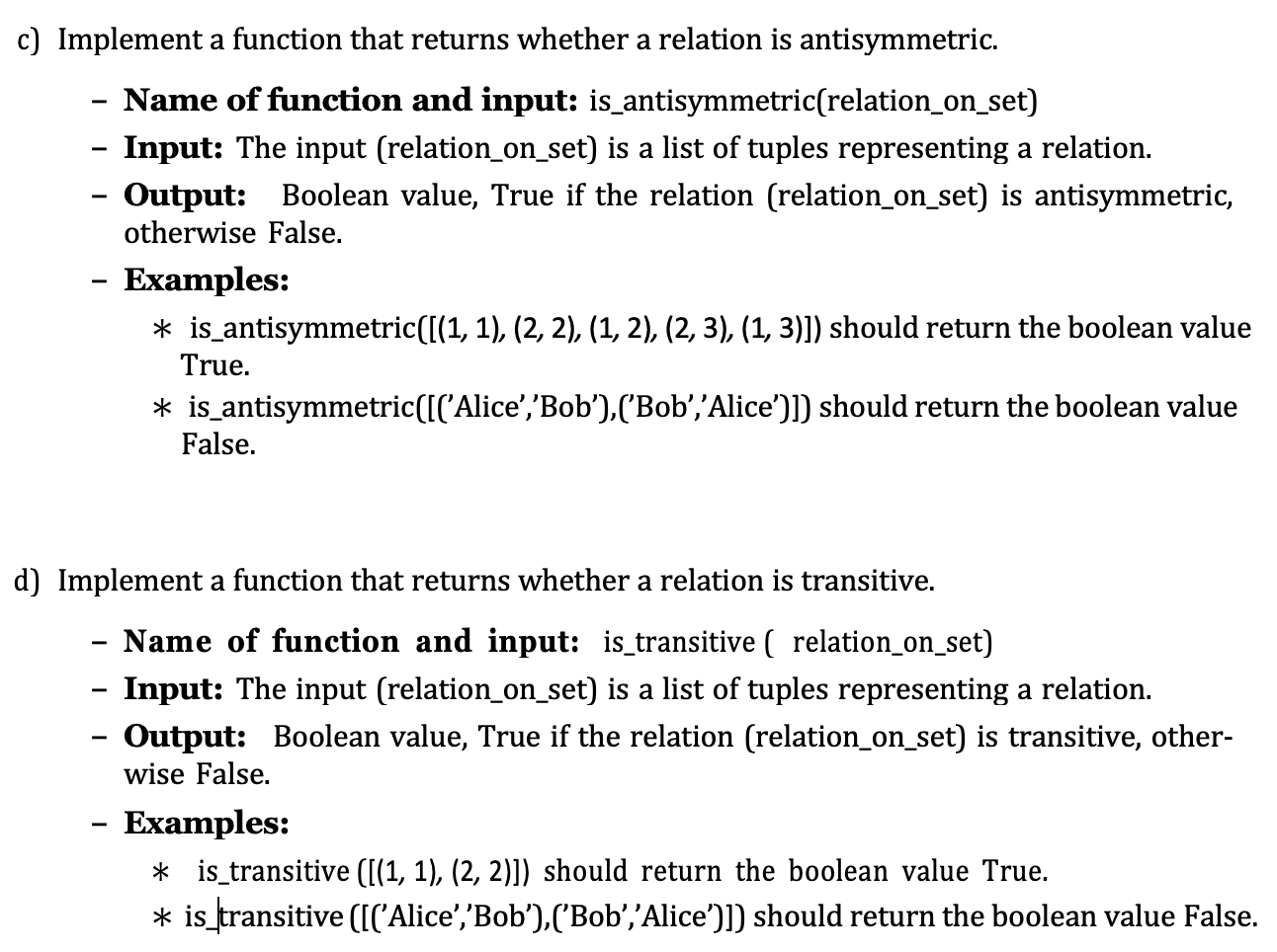 c ) Implement a function that returns whether a