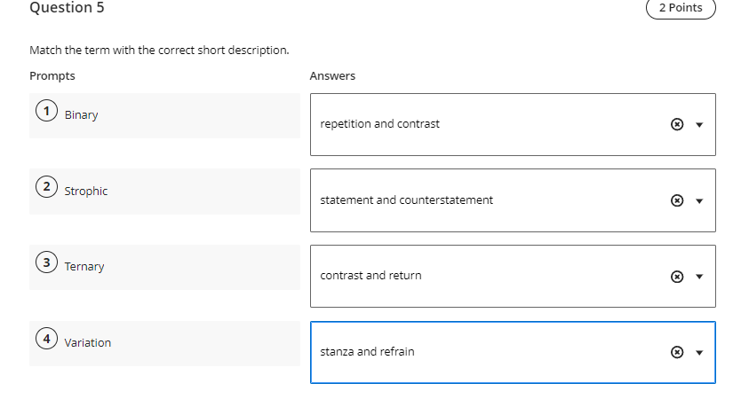 Question 5 Match the term with the correct short