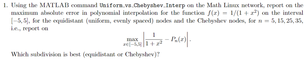 Using the MATLAB command Uniform _ vs _ Chebyshev
