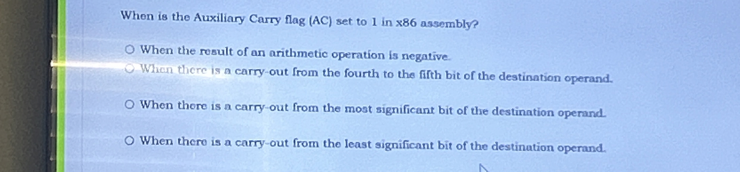 When is the Auxiliary Carry flag ( AC ) set to 1