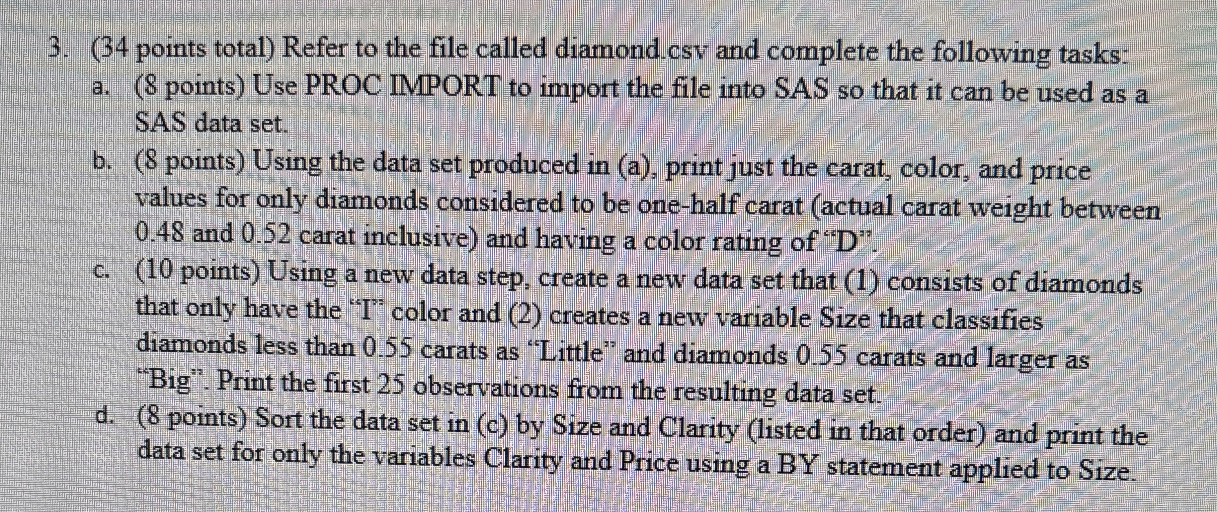 ( 3 4 points total ) Refer to the file called