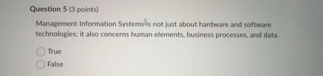 Question 5 ( 3 points ) Management Information