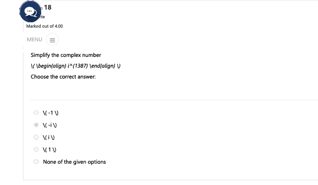 ( 2 ) 1 8 Marked out of 4 . 0 0 MENU Simplify the