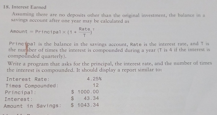 using C + + compiler Interest Earned Assuming