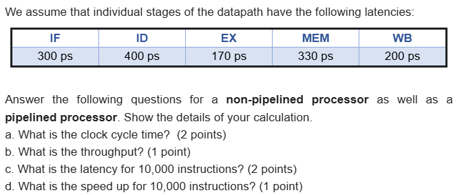 We assume that individual stages of the datapath