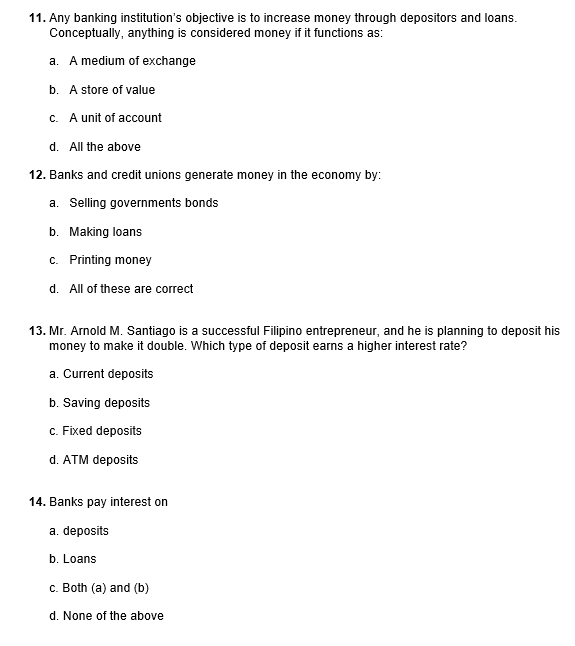 Choose the right answer. I. MULTIPLE CHOICE: