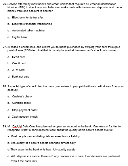 Choose the right answer. I. MULTIPLE CHOICE: