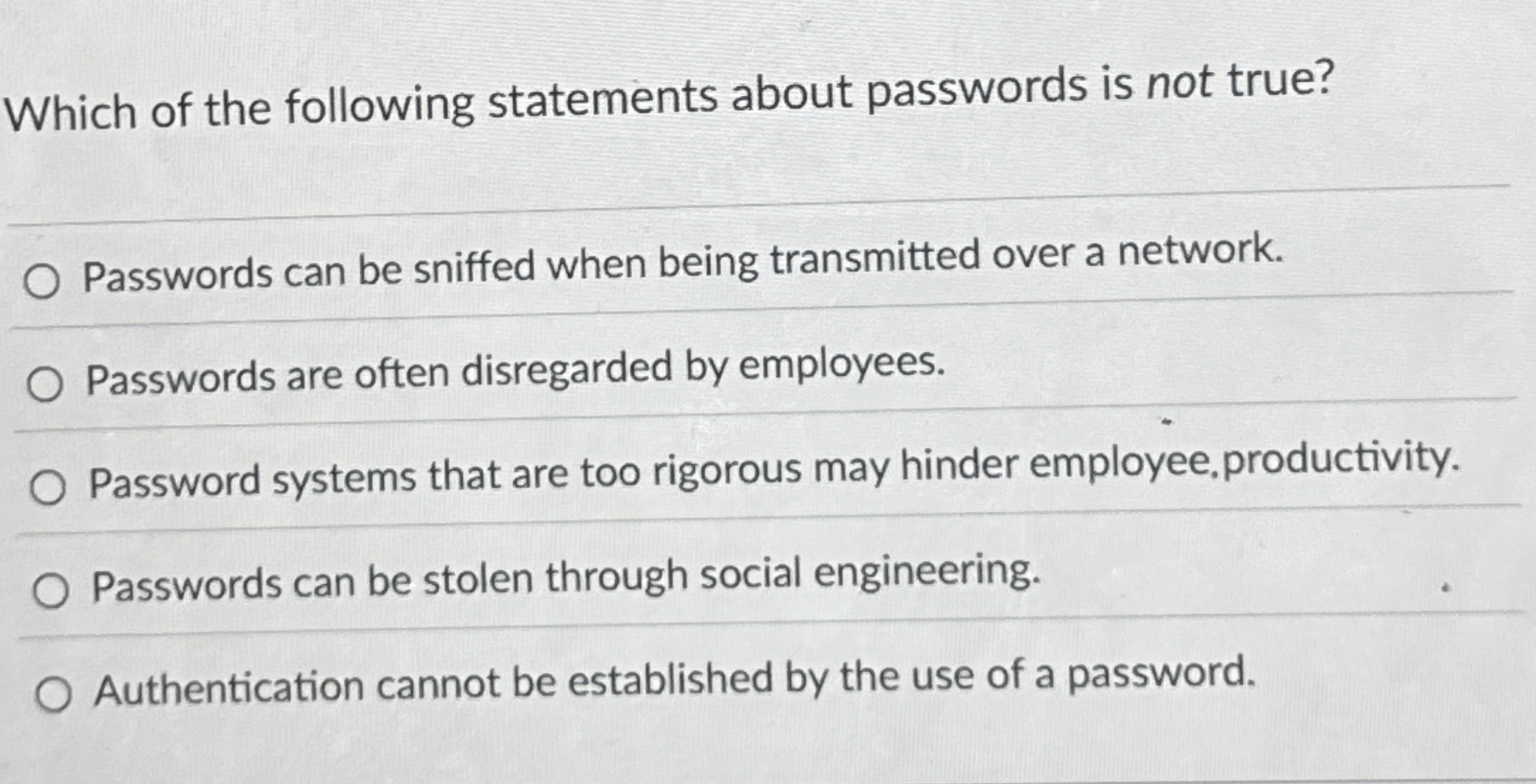 Which of the following statements about passwords