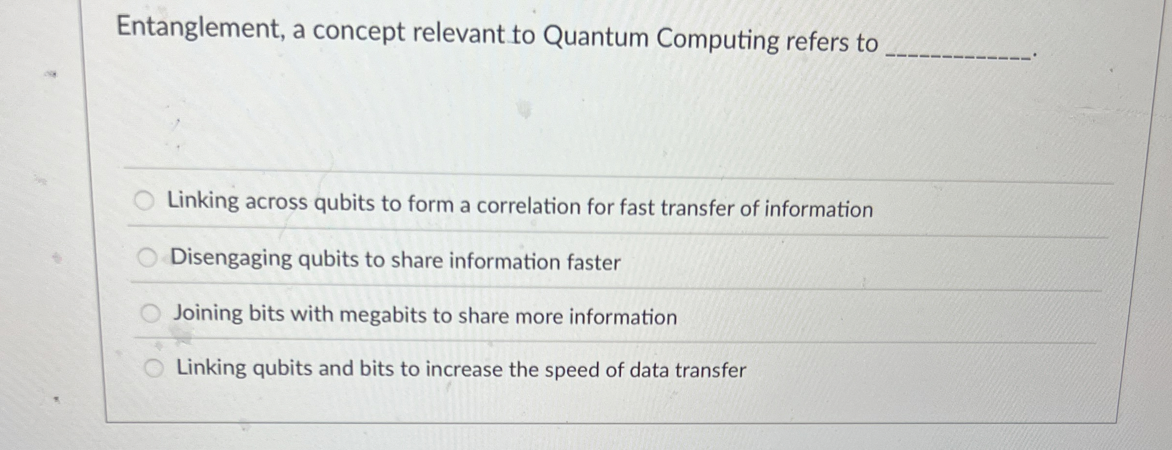 Entanglement, a concept relevant to Quantum