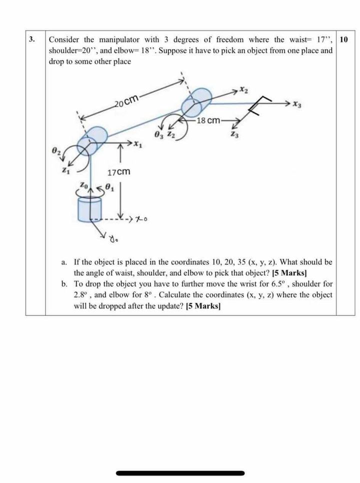 Consider the manipulator with 3 degrees of