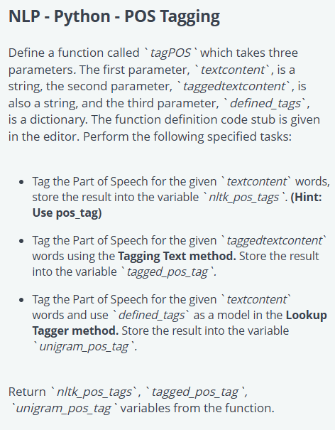 NLP - Python - POS Tagging Define a function