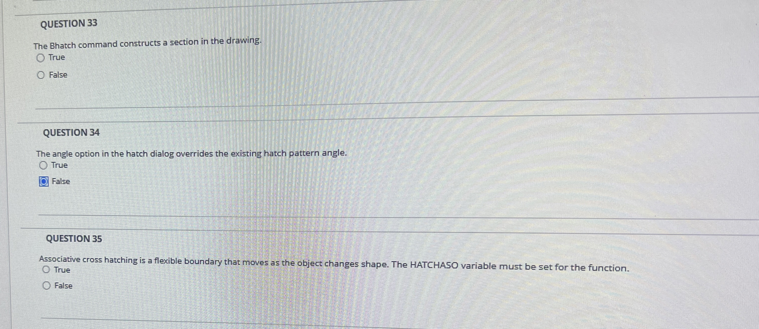 QUESTION 3 3 The Bhatch command constructs a