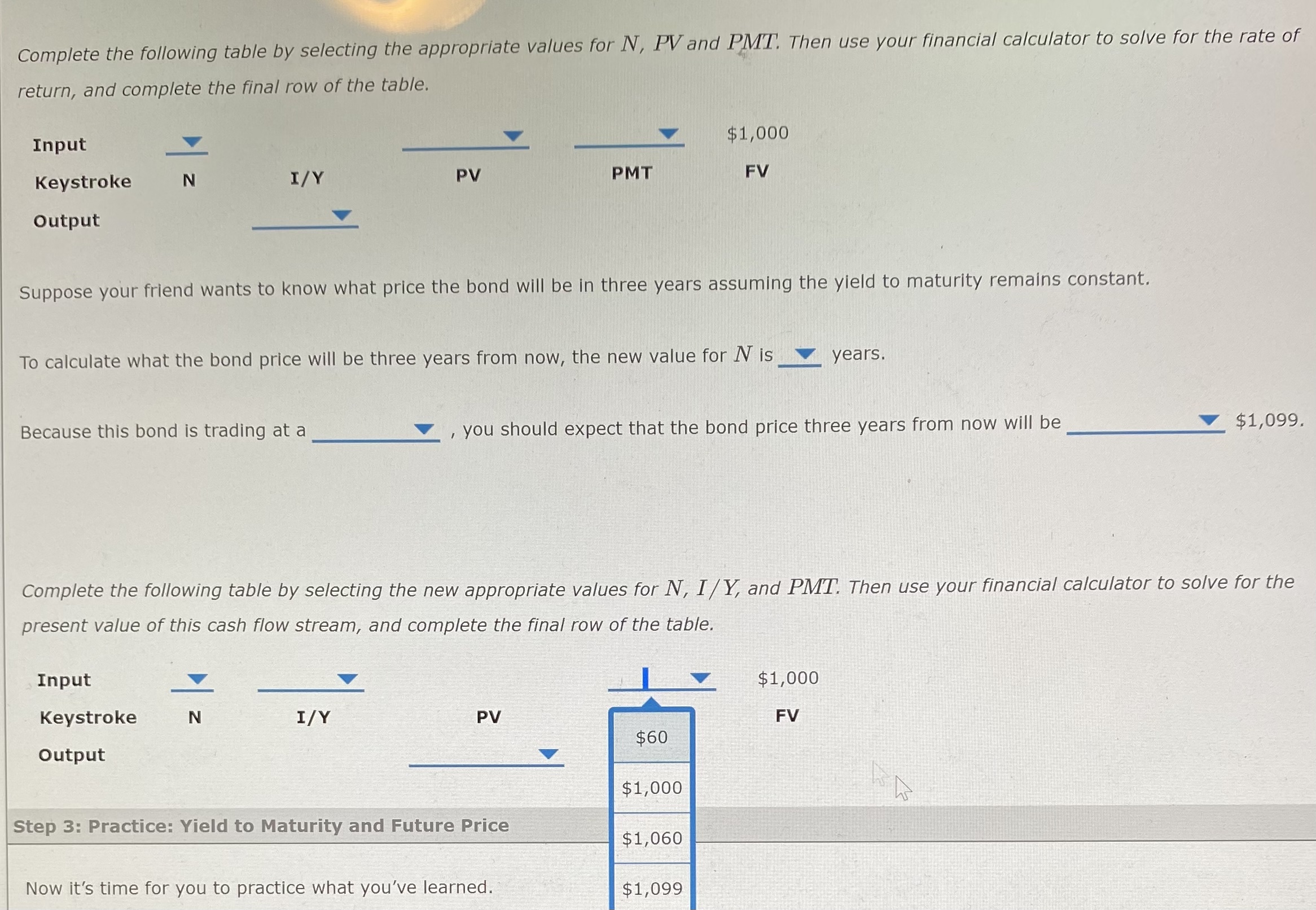 Complete the following table by selecting the