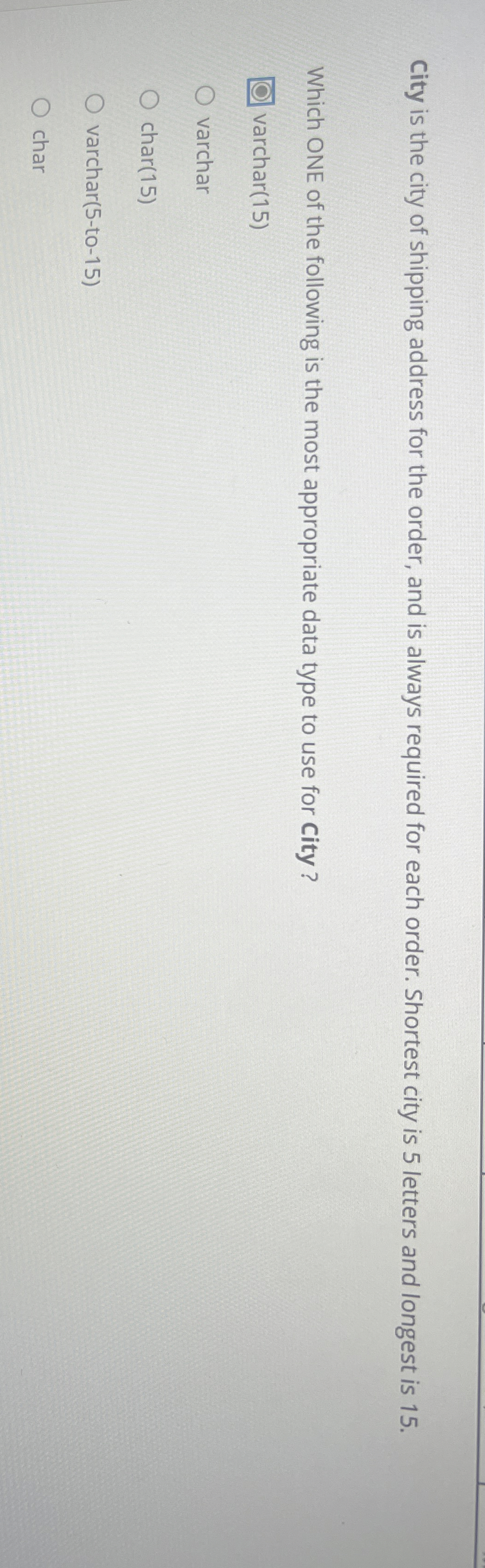 City is the city of shipping address for the