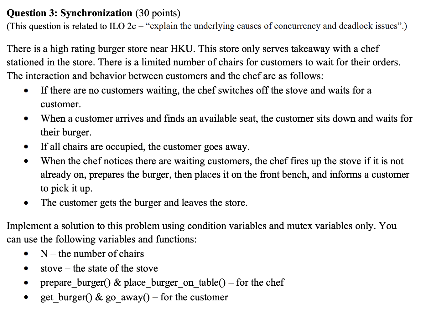 Question 3 : Synchronization ( 3 0 points ) (