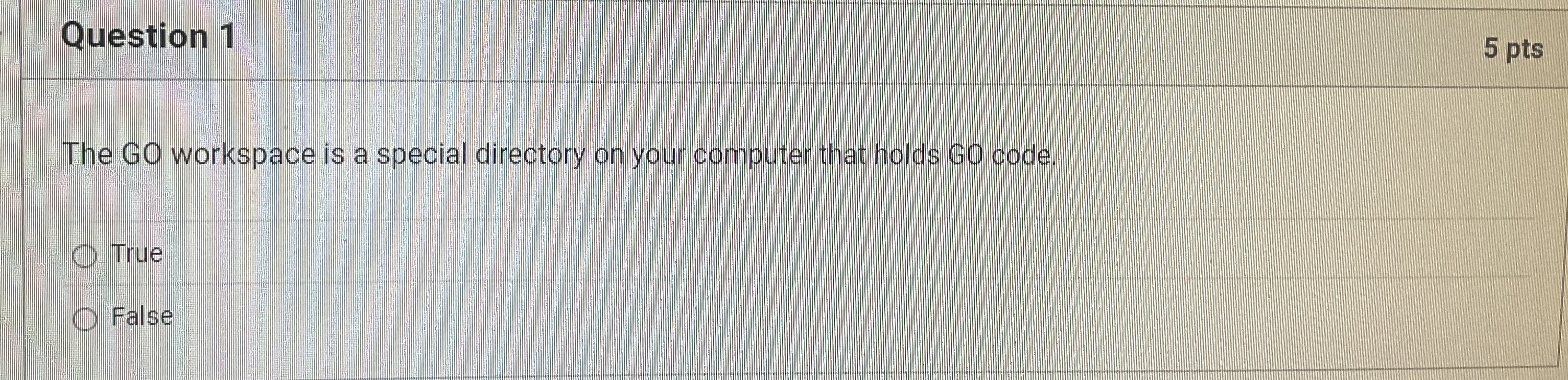 Question 1 5 pts The GO workspace is a special