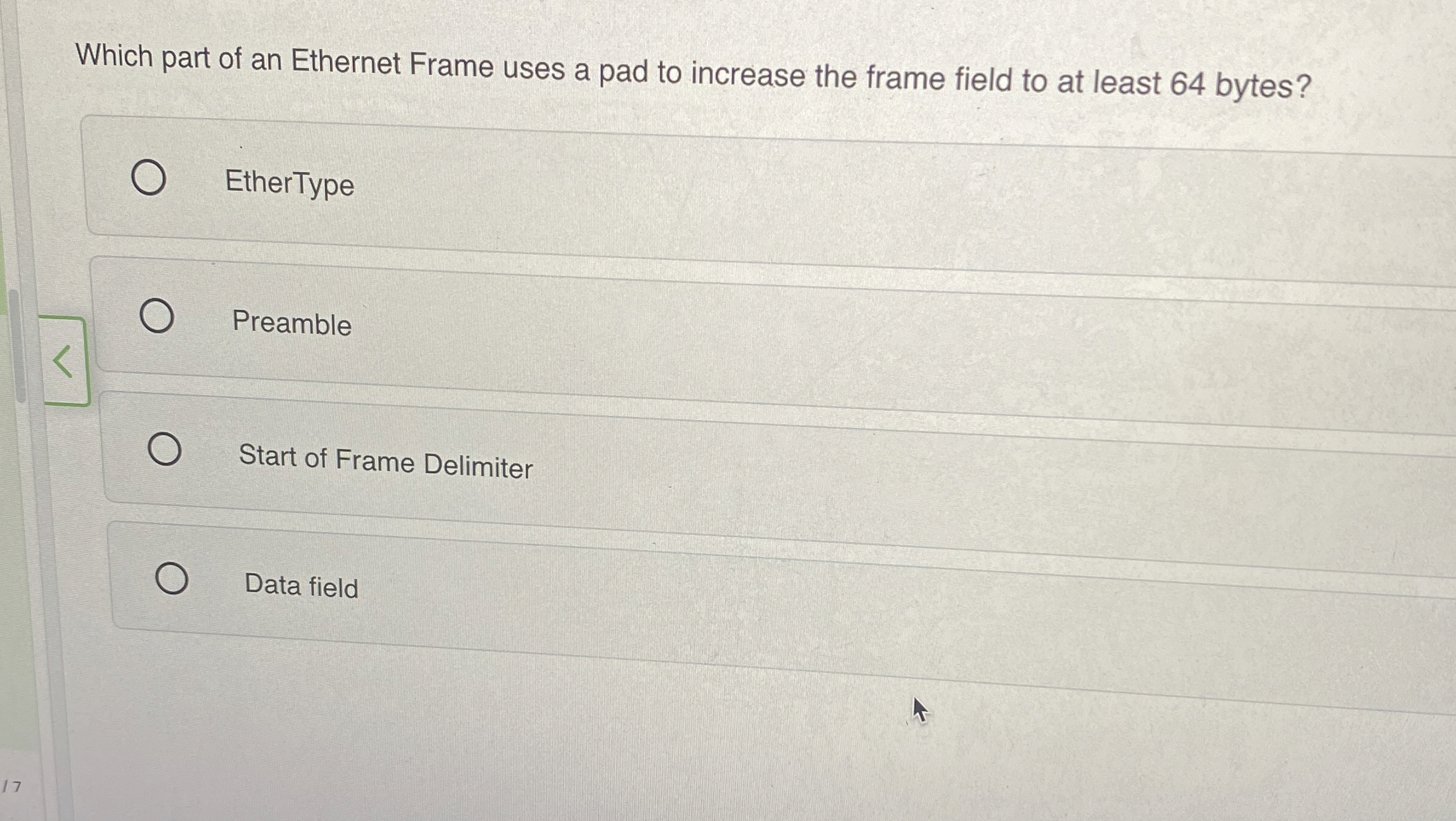 Which part of an Ethernet Frame uses a pad to