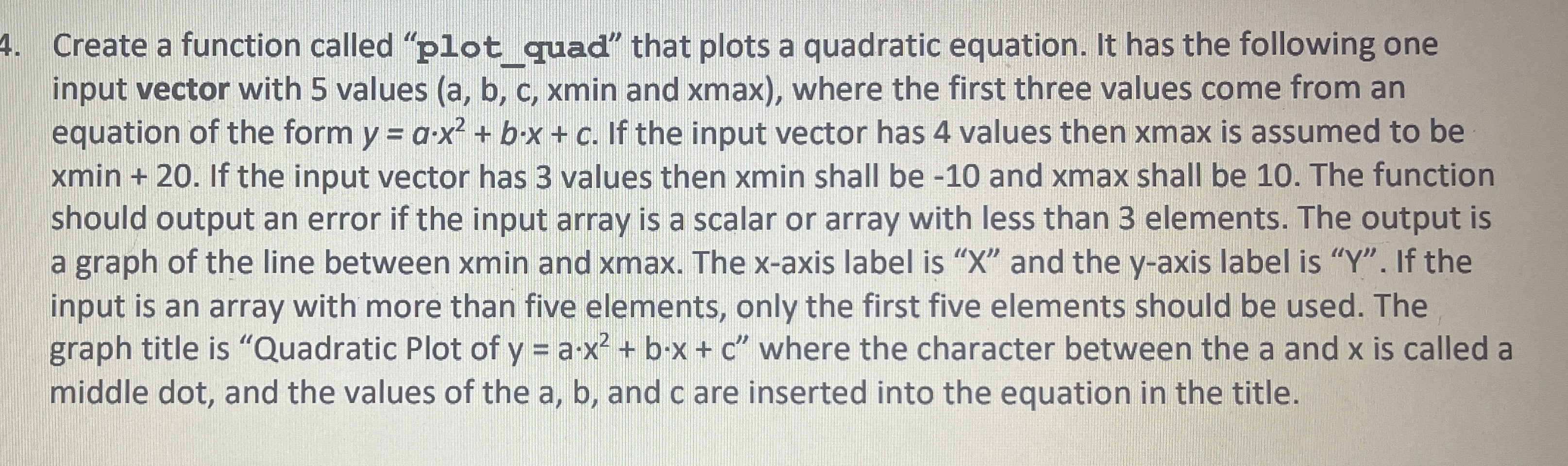 Create a function In matlab called "plot _ quad"