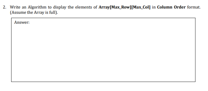 Data science and Algorthims Write an Algorithm to