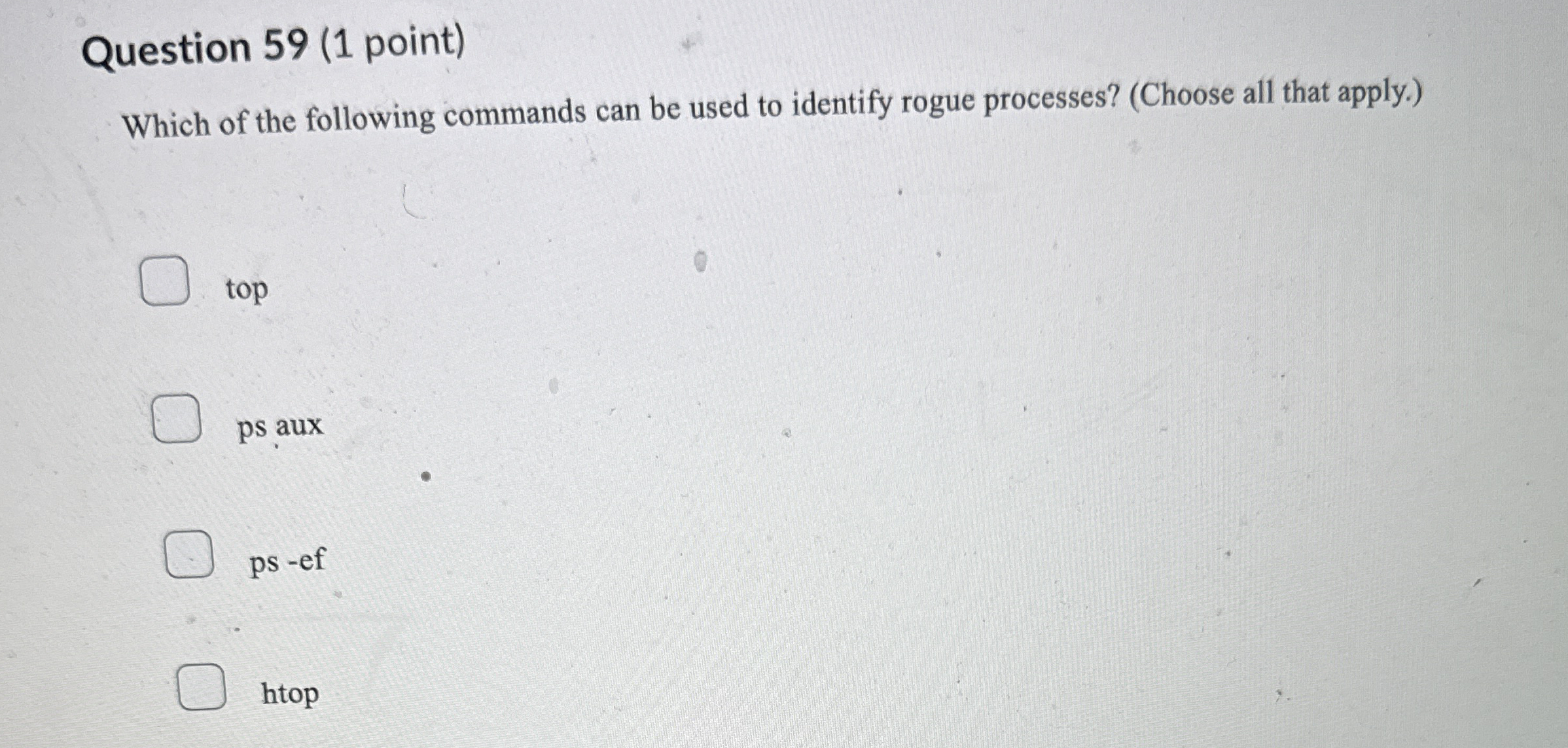 Question 5 9 ( 1 point ) Which of the following