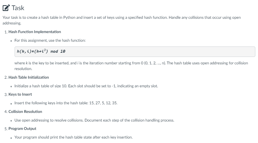 To Task Your task is to create a hash table in