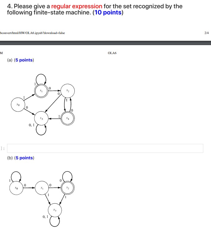 4 . Please give a regular expression for the set