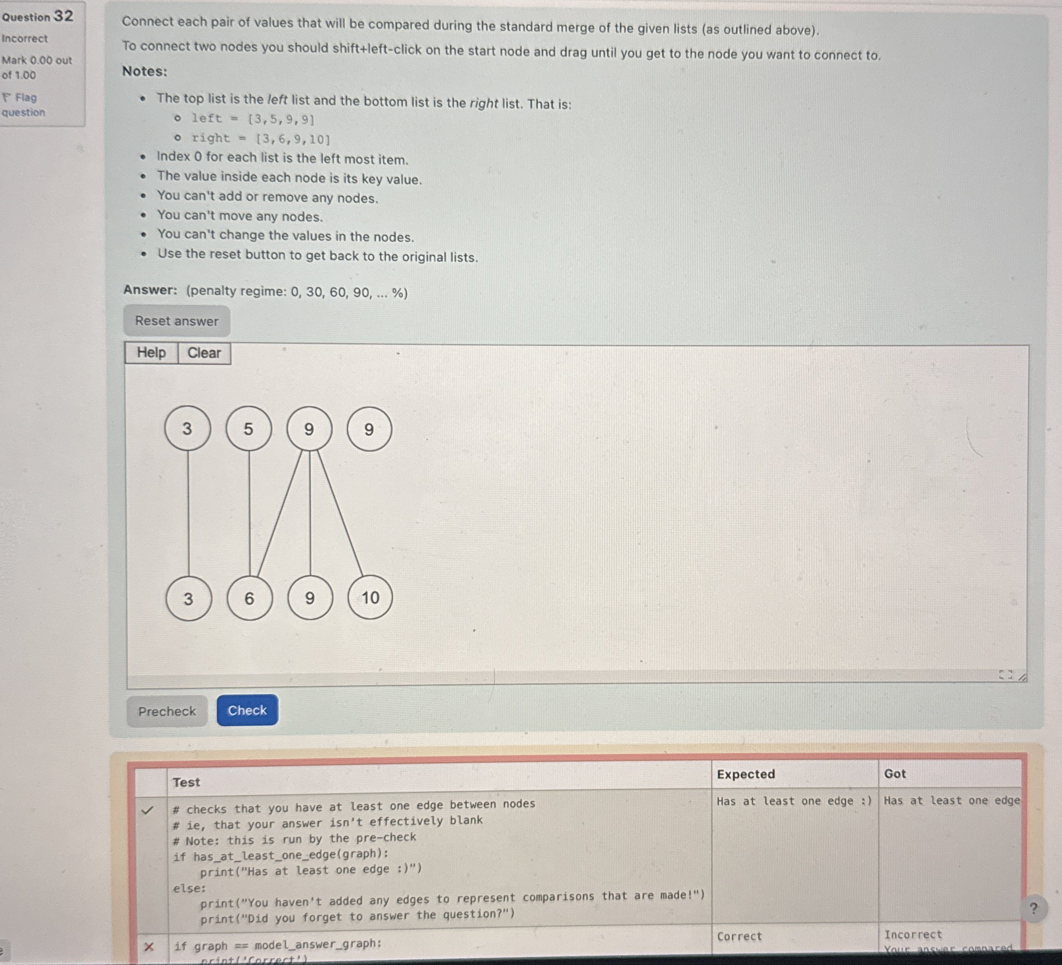 Connect each pair of values that will be compared